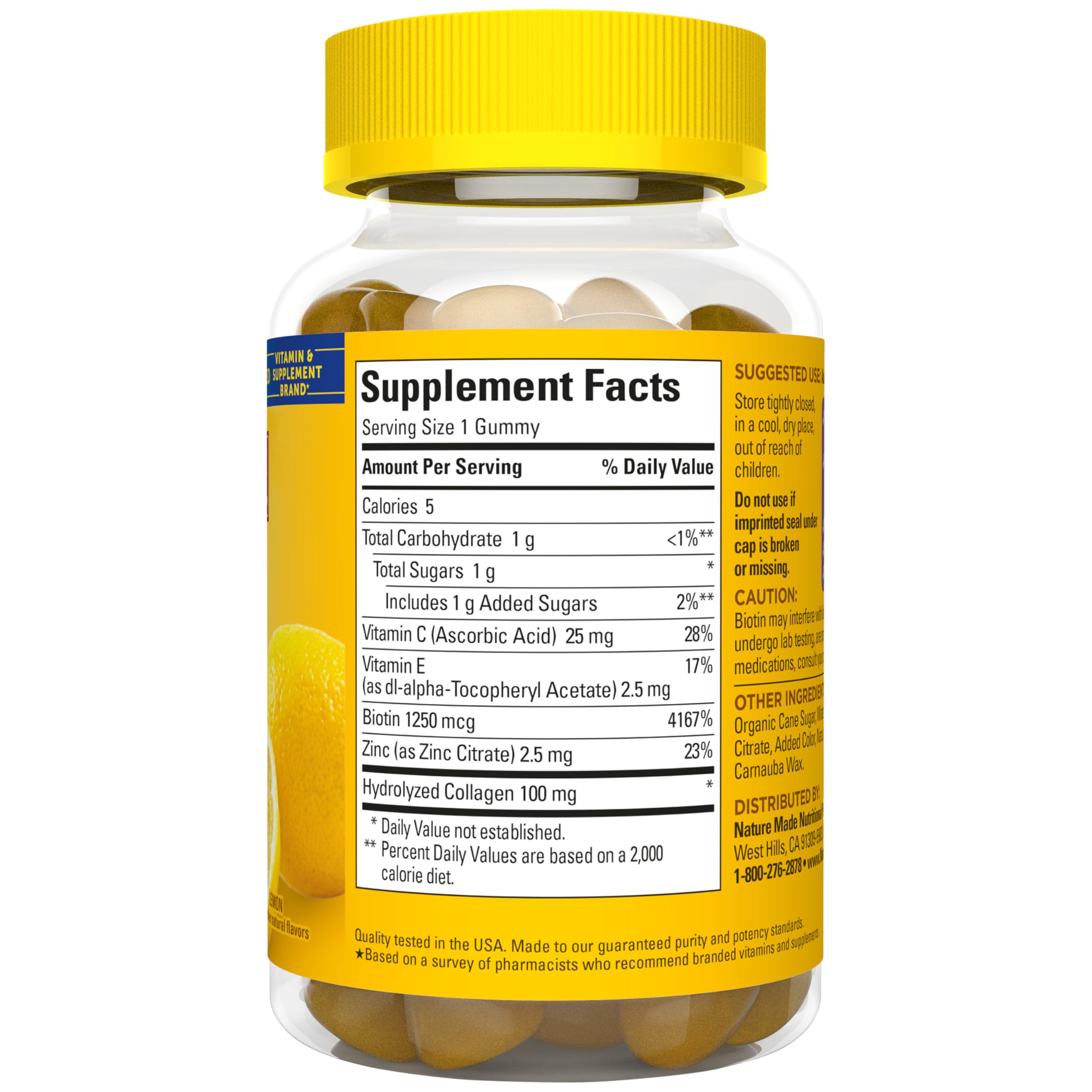 Nature Made Collagen Gummies with Vitamin C and Zinc, 60 Gummies | Hydrolyzed Collagen Peptides for Women and Men, Healthy Skin Support Supplement with Biotin, Lemon Flavor, 60 Day Supply