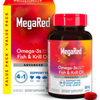 MegaRed Omega 3 Fish Oil & Antarctic Krill Oil Softgels for Brain, Heart, Joints & Eye Support, (80 Count Bottle), Concentrated Omega 3 Fatty Acid Supplement with EPA, DHA, Phospholipids