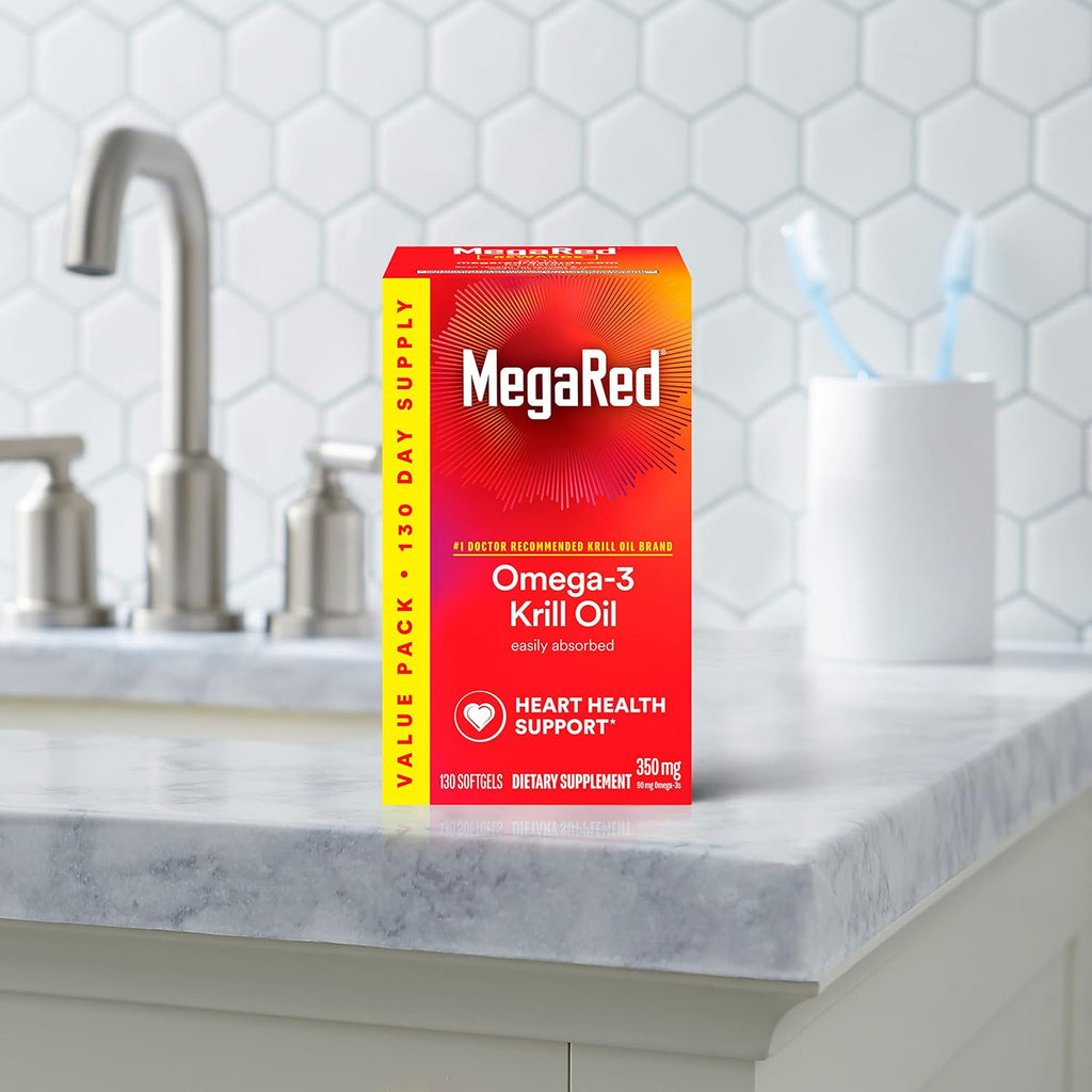 Buy now MegaRed - Omega-3 Krill Oil 350mg Softgels (130 Count in A Bottle), EPA & DHA Omega-3 Fatty Acids with No Fishy Aftertaste Unlike Fish Oil, Contains Antioxidant Astaxanthin at indiglob india