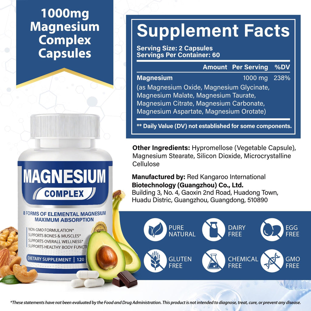 1000mg Magnesium Complex for Women & Men, 120 Capsules