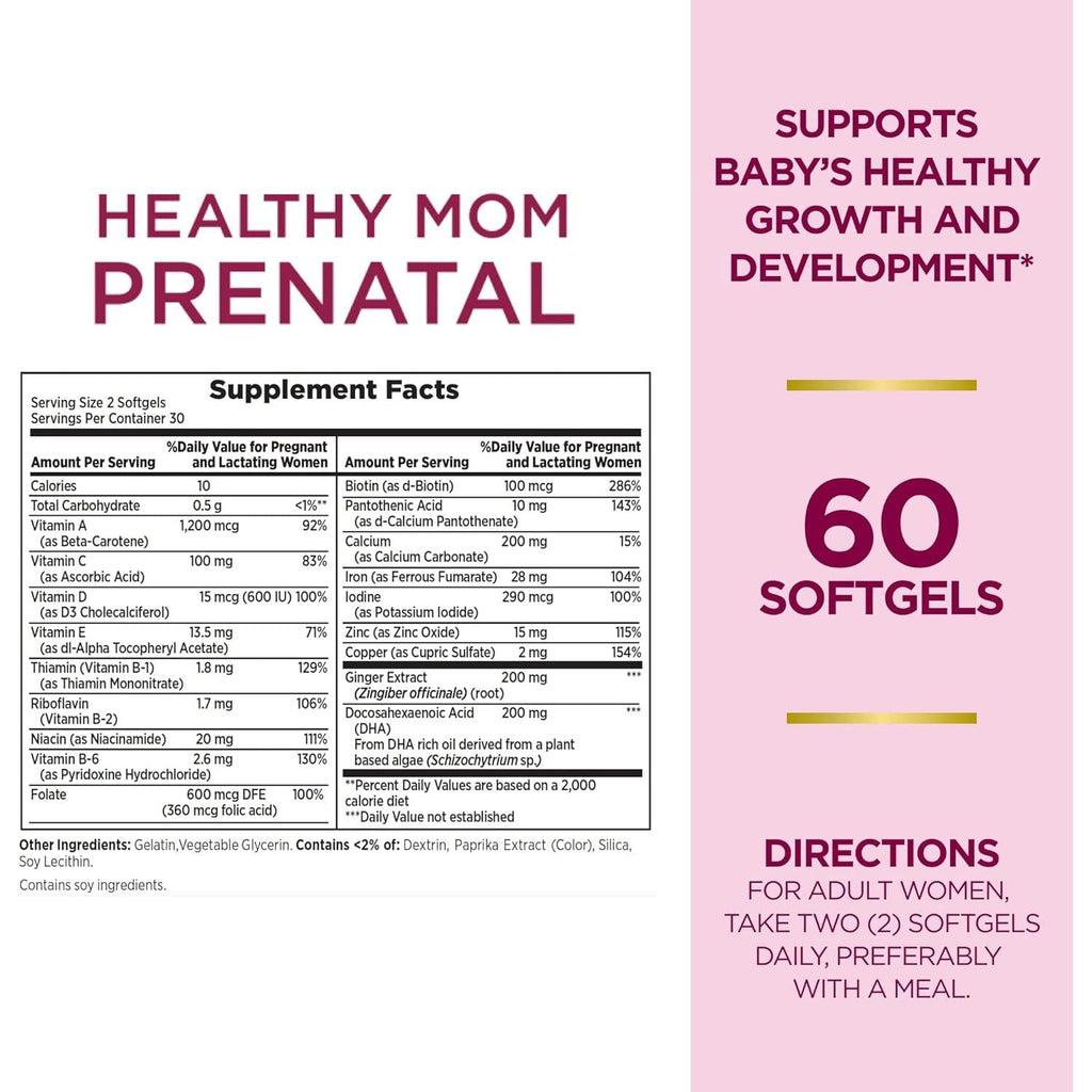 Buy now Nature's Bounty Prenatal Multivitamin with DHA Softgels, 60 Count at indiglob india