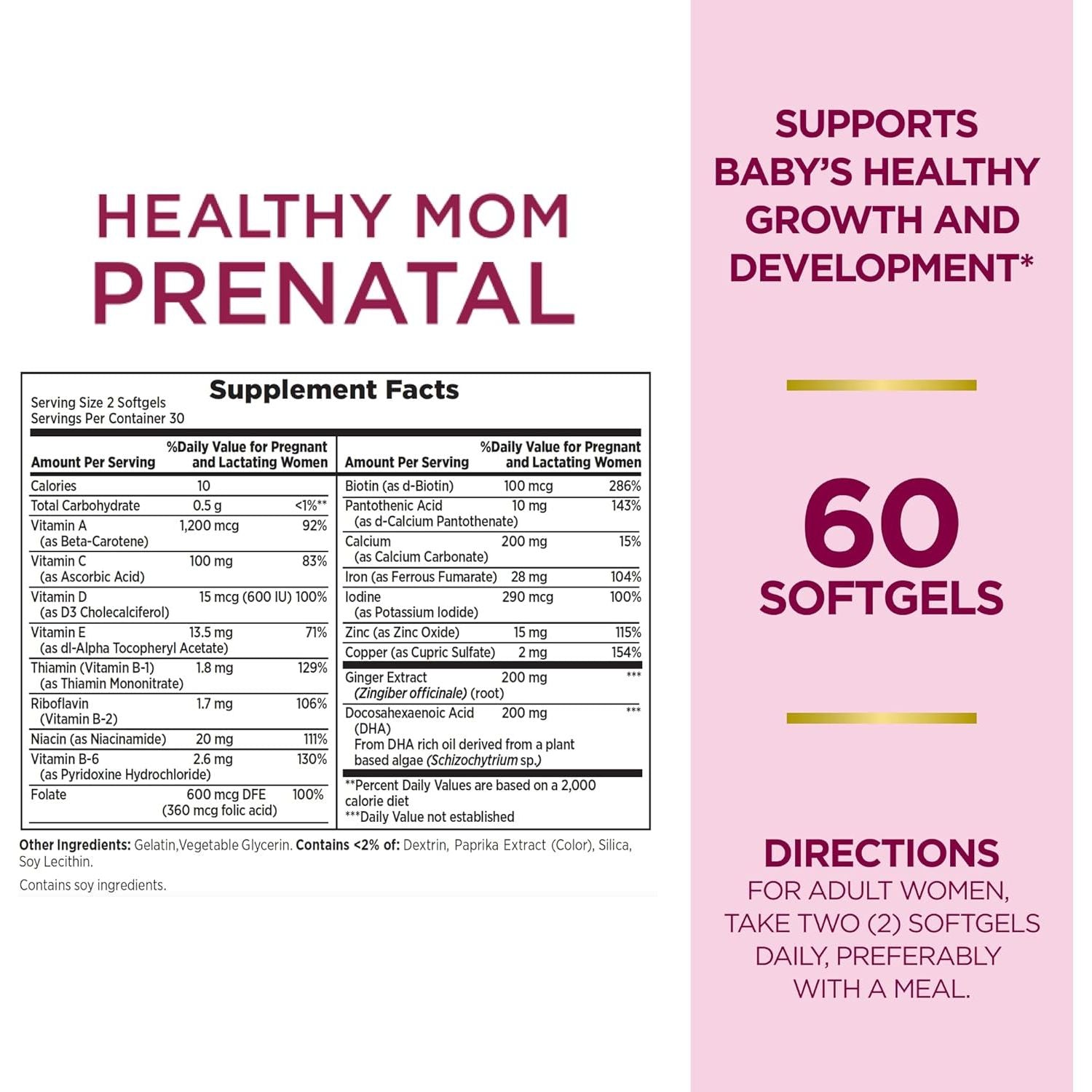 Buy now Nature's Bounty Prenatal Multivitamin with DHA Softgels, 60 Count at indiglob india