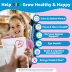 Saffron + Magnesium Glycinate+ Omega-3 - Calm Focus Gummies for Kids 4+, Saffron Extract Supplement w/L-Theanine, Holy Basil, Rosemary, B6, B9,B12, D3 for Happy Mood, Cognition, Nerve, Sugar Free
