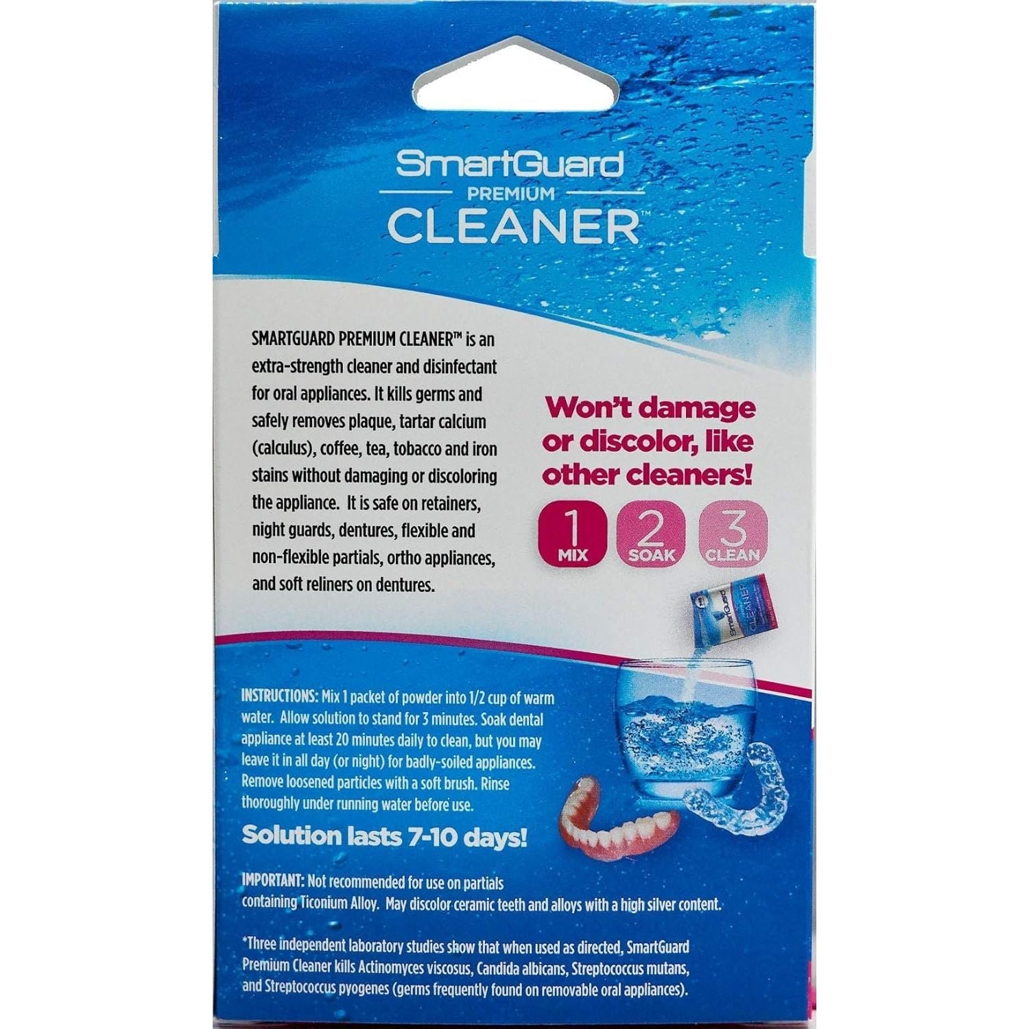 Buy now SmartGuard Premium Cleaner Crystals â€“(110 Cleanings)- Removes Stain, Plaque & Bad Odor from Dentures, Clear Braces, Mouth Guard, Night Guard & Retainers. at indiglob india