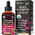 USDA Organic Vitamin B-Complex 20000mcg - B5, B12, B1, B6, B7, B9, B3 - 2Oz | B Complex Liquid Drops - Pantothenic Acid, Methylcobalamin, Thiamine, Pyridoxine, Biotin, Folic, Niacinamide - Berry Flavor
