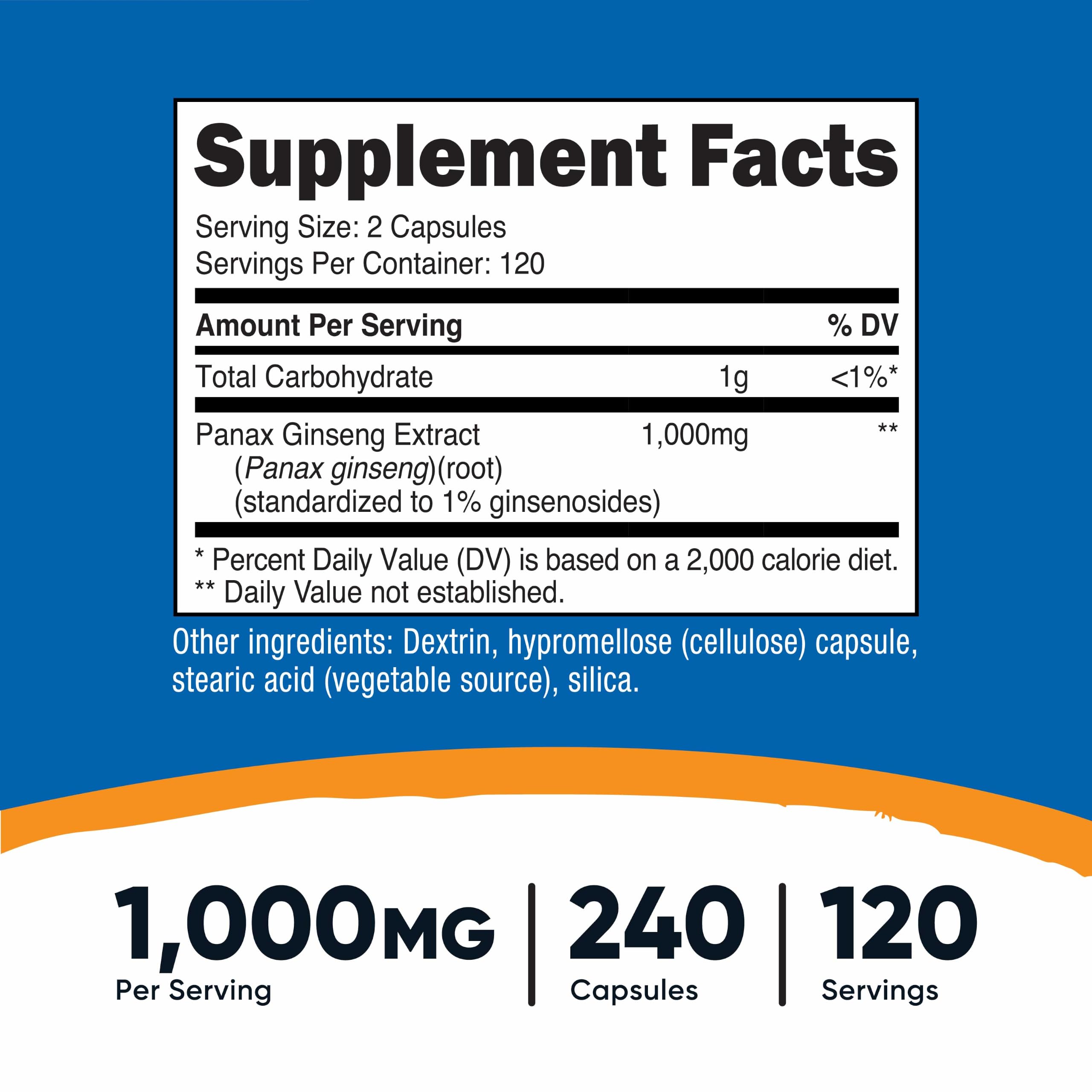 Nutricost Panax Ginseng 1000mg, 240 Capsules, 120 Servings, Gluten Free | GMO-Free