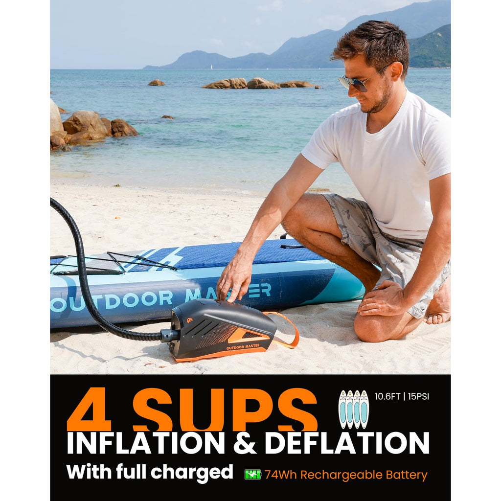 OutdoorMaster Shark 3 Paddle Board Pump Electric 74Wh- 3'50" Fast Inflation
