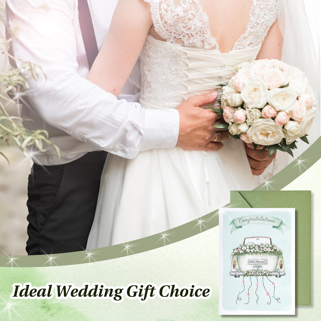 Wedding Card for Bride and Groom-Elegant Bridal Shower & Engagement Card, Congratulations Greeting Card for Bride to Be, Wedding Gifts for Couples(Getaway Car)