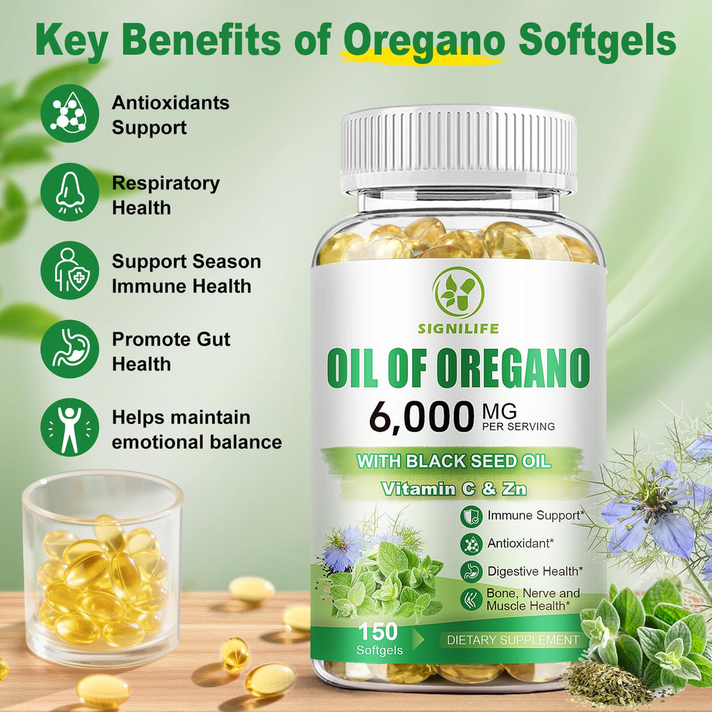 Oil of Oregano with Black Seed Oil, 6000mg/Serving, 150 Softgels | Oregano Oil Capsules for Immune Support with High Carvacrol & Thymoquinone, Antioxidant, Non-GMO, Gluten Free