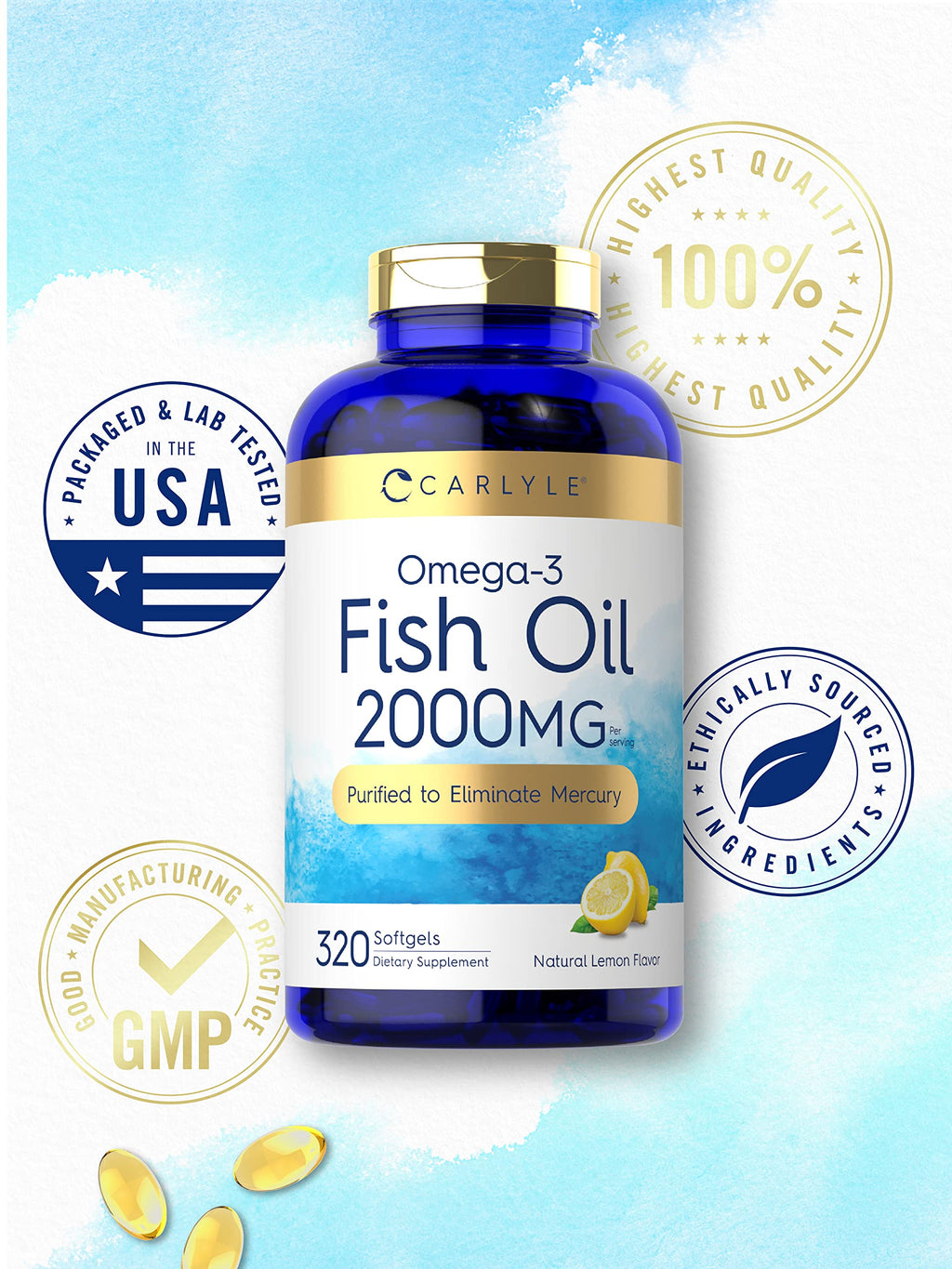 Carlyle Fish Oil Omega 3 Supplements | 2000mg | 320 Softgels | EPA & DHA