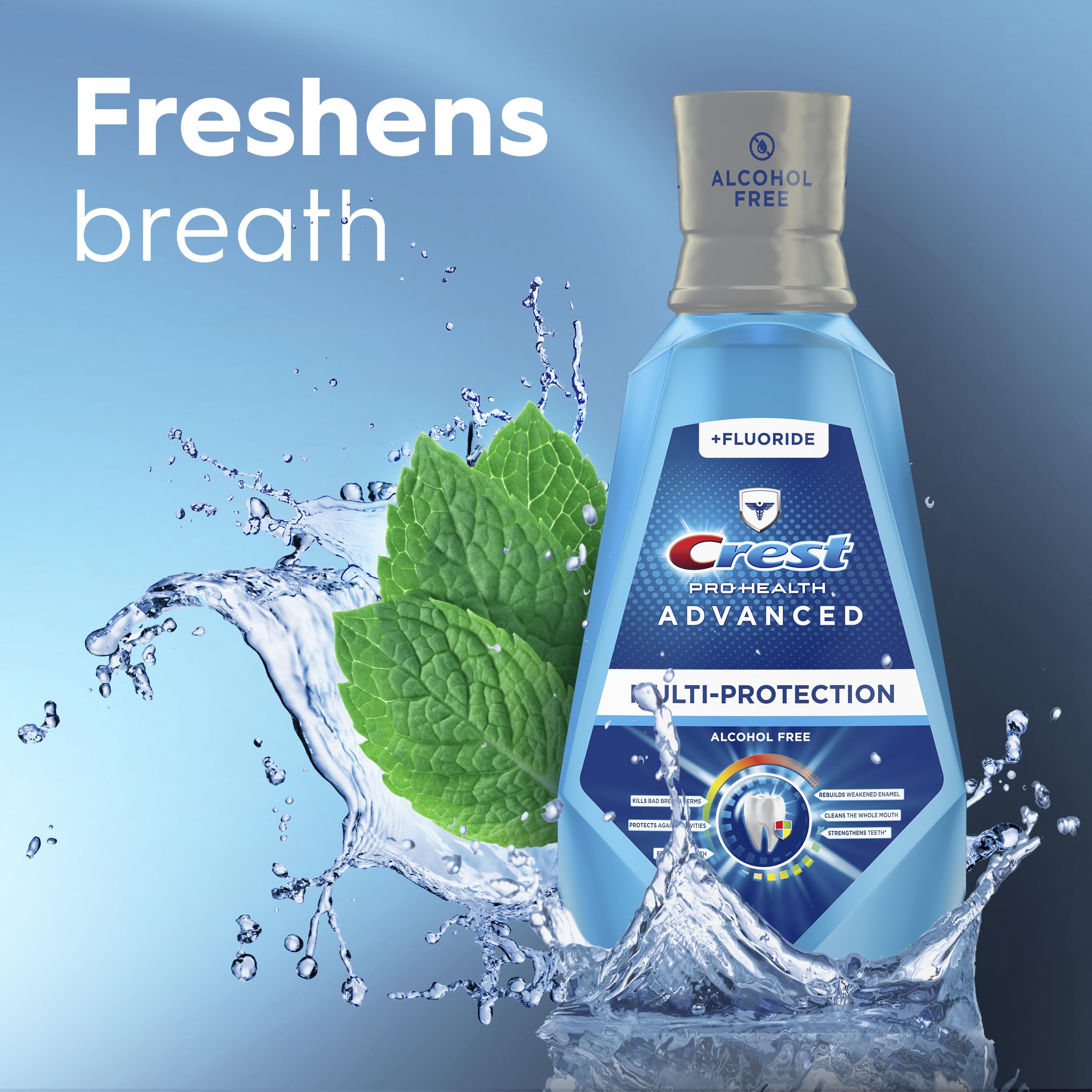 Buy now Crest Pro-Health Advanced Multi-Protection Mouthwash, Alcohol Free Mouthwash, Fresh Mint, 500 mL (16.9 Fl Oz), Pack of 4, Crest Mouthwash, Flouride Mouthwash at indiglob india
