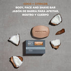 DOVE MEN + CARE Hidratante Coco + Cítricos Hand & Body Face 6 Count 3.75 oz | For dry skin, Helps hydrate and smooth skin, With coconut + citrus formula, For daily showers, Face + body shave bar