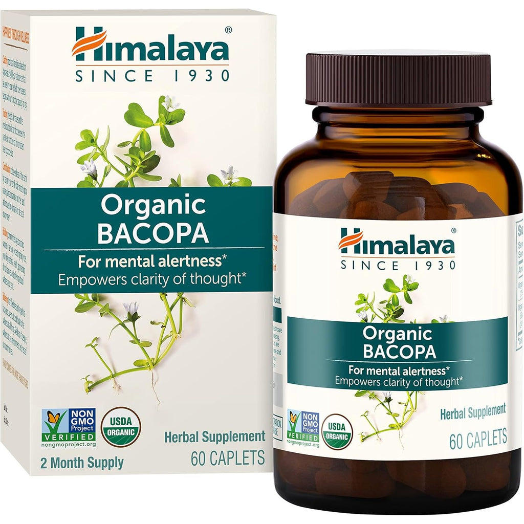Buy now Himalaya Bacopa Monnieri Nootropic Herbal Supplement, Supports Calm, Memory, Cognition, USDA Certified Organic, Non-GMO, 750 mg, 60 Plant-Based Caplets, 60 Day Supply at indiglob india