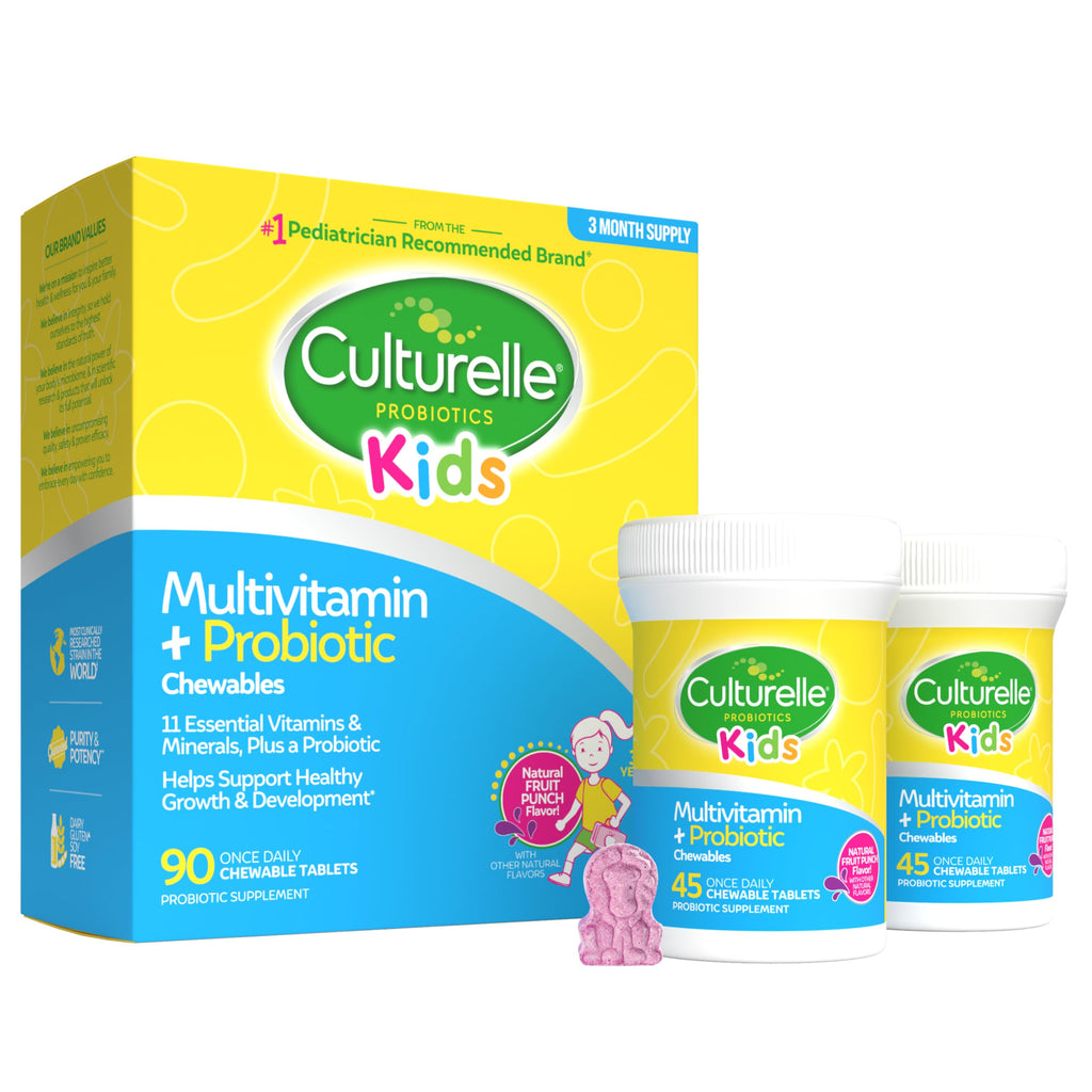 Culturelle Kids Multivitamin + Probiotic Chewable, Ages 3+, 50 Count | From the #1 Pediatrician-Recommended Brand± Promotes Digestive, Oral, Immune Health* with 11 Vitamins & Minerals, Fruit Punch