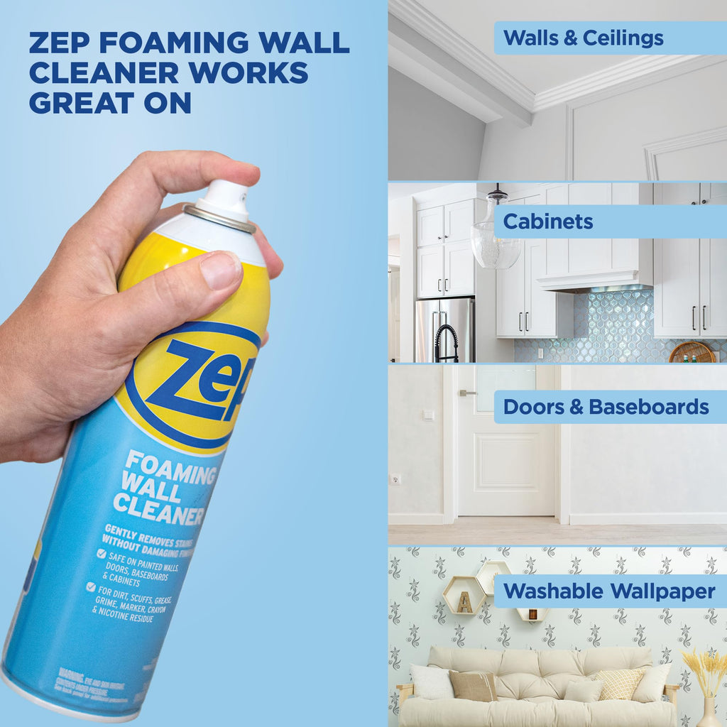 Zep Foaming Wall Cleaner - 18 oz (Pack of 4) - Removes Scuffs & Stains