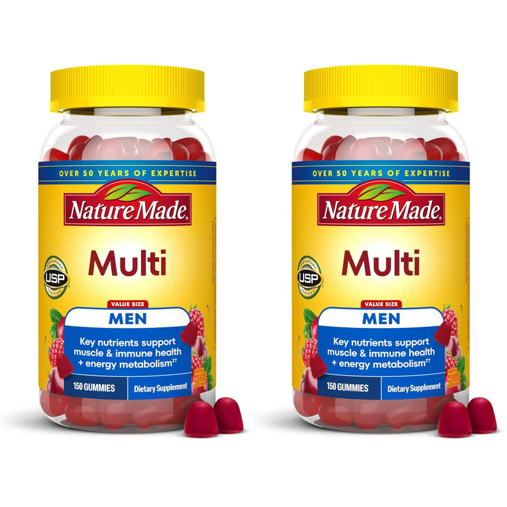 Nature Made Multi for Men, Mens Multivitamins Gummies, 150 Count | Gummy Vitamins and Minerals for Energy Metabolism Support, Multivitamin for Men, Cherry & Mixed Berry Flavors, 75 Day Supply