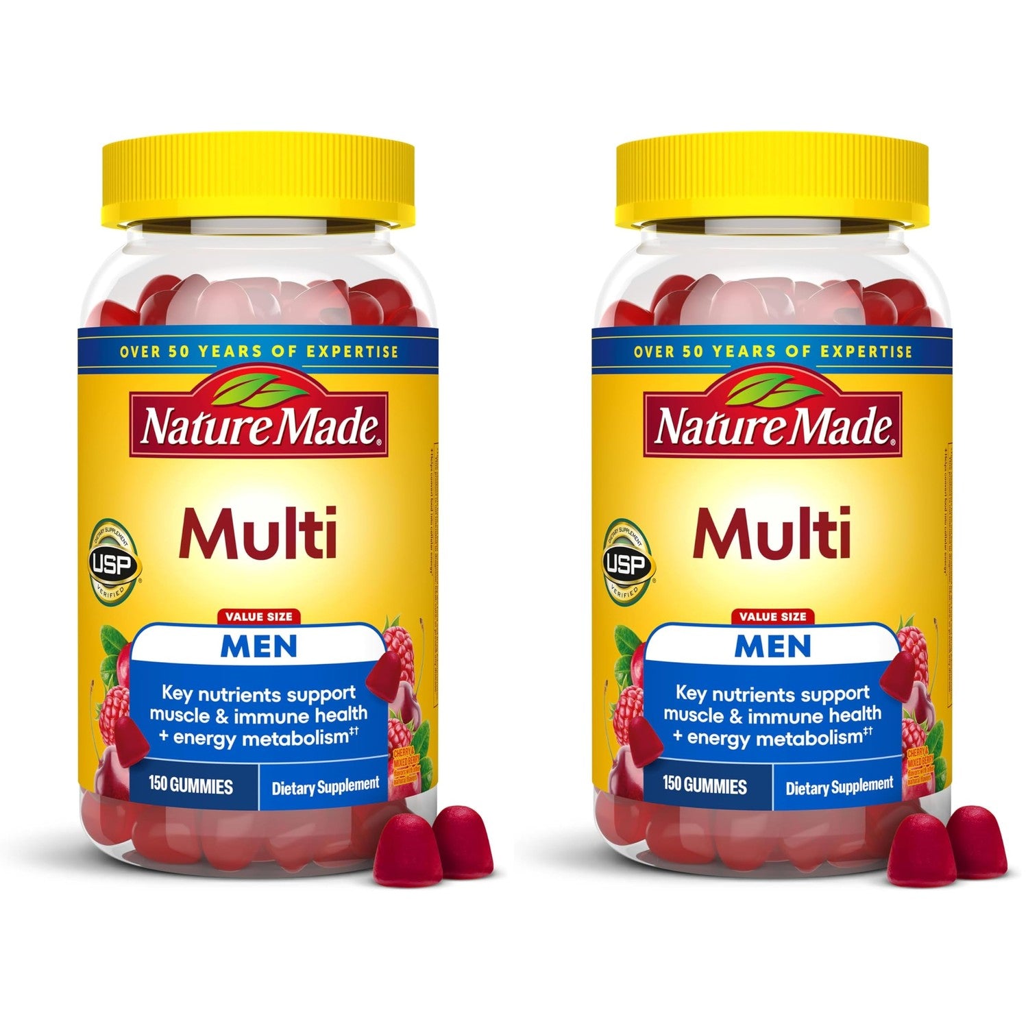 Nature Made Multi for Men, Mens Multivitamins Gummies, 150 Count | Gummy Vitamins and Minerals for Energy Metabolism Support, Multivitamin for Men, Cherry & Mixed Berry Flavors, 75 Day Supply