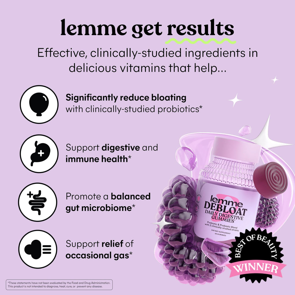 Lemme Debloat Digestive & Gut Health Gummies, 30-Day Supply | 2 Clinically Studied Probiotics & Prebiotic, Vegetarian, Gluten Free, Non GMO, BlackBerry Flavor