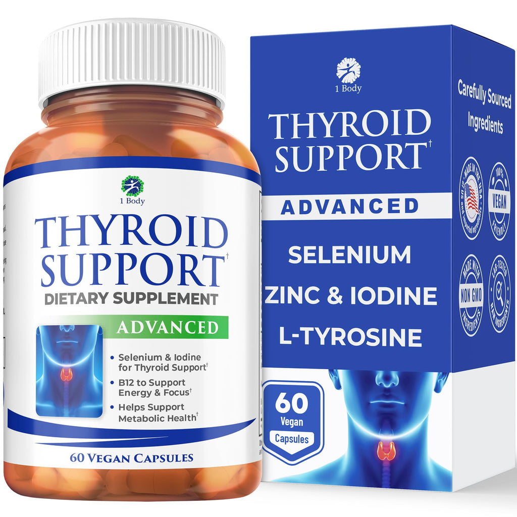 1 Body Thyroid Support for Women & Men, Iodine & Selenium Supplement | Supports healthy thyroid function, energy production, metabolism & daily wellness with essential nutrients.
