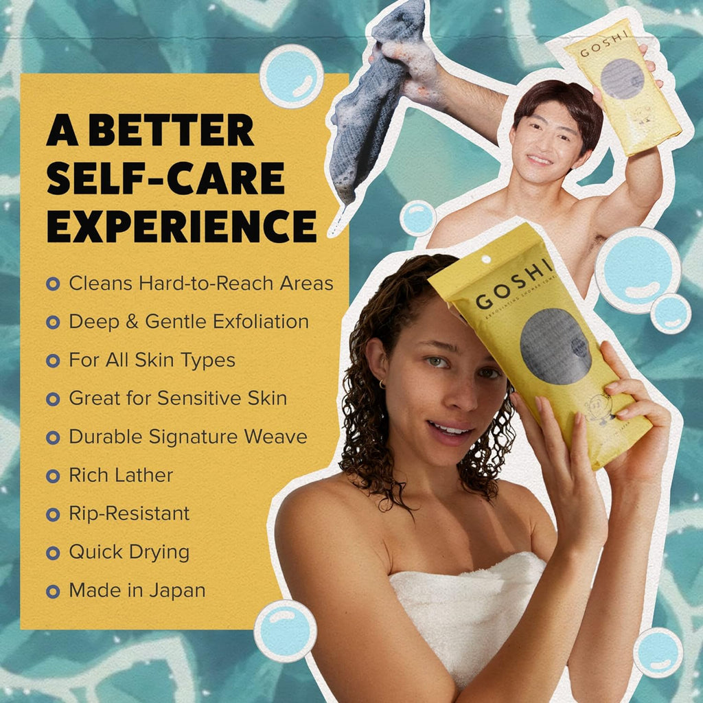 Buy now GOSHI Exfoliating Shower Towel - Rip-Resistant Exfoliating Washcloth for All Skin Types - Made in Japan at indiglob india