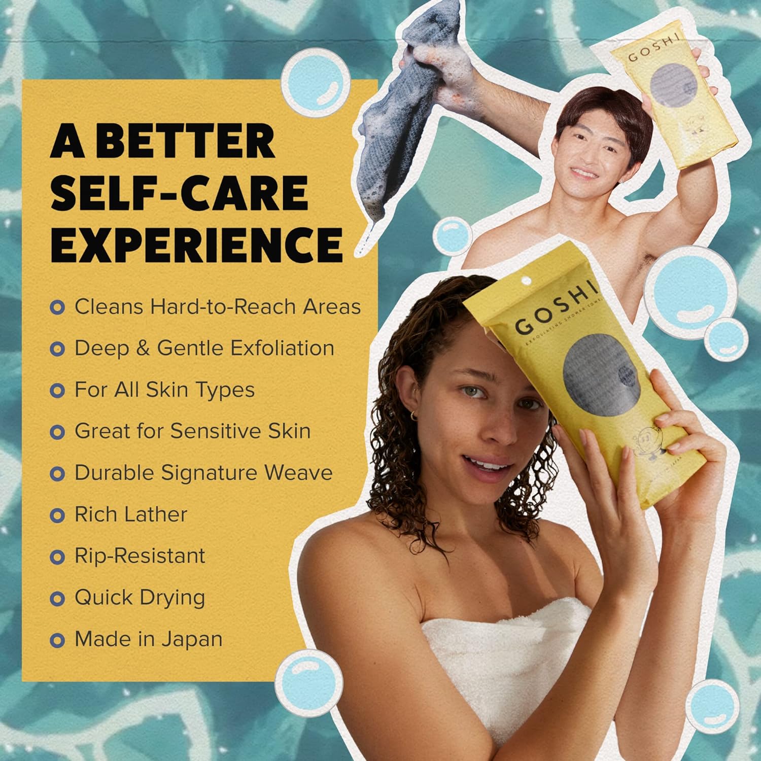 Buy now GOSHI Exfoliating Shower Towel - Rip-Resistant Exfoliating Washcloth for All Skin Types - Made in Japan at indiglob india