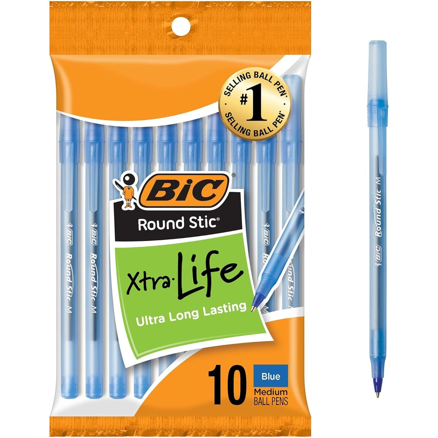 Buy now BIC Round Stic Xtra Life Ballpoint Pen, Ultra Long Lasting and Consistent Ink Flow, 60-Count in Black Ink 10 Count (Pack of 1) Blue at indiglob india