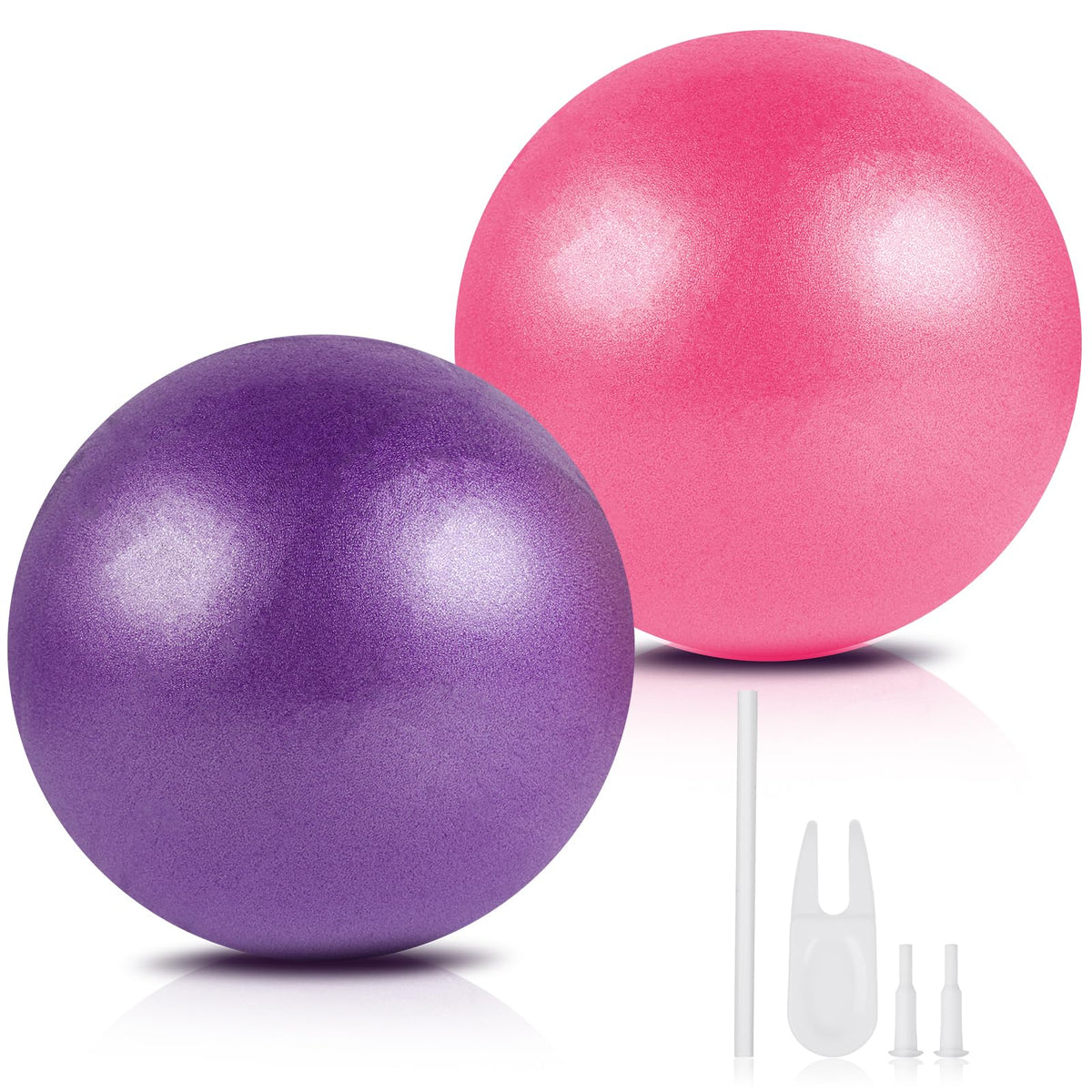 Guirnd Pilates Ball 2P, 9 Inch Workout Ball for Women Men, Small Exercise Ball with Pump for Physical Therapy, Stability, Stretching, Barre, Yoga, Core Workout at Home Gym & Office(Pink & Purple)