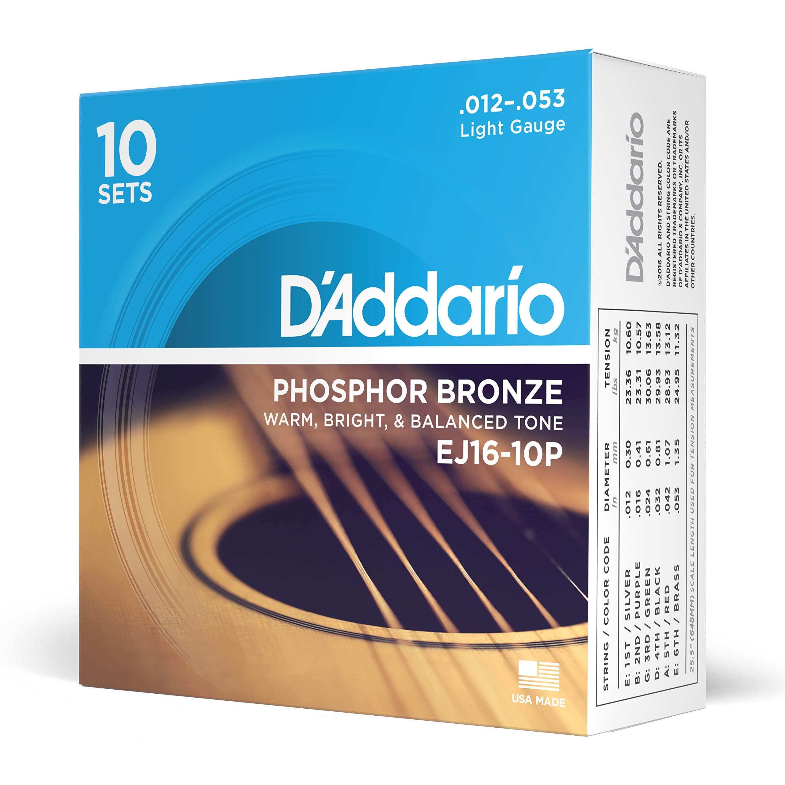 Buy now D'Addario Acoustic Guitar Strings, Phosphor Bronze, EJ42, Resophonic Medium Gauge 16-56, 6-String Set, Pack of 1 10-Pack Light, 12-53 at indiglob india