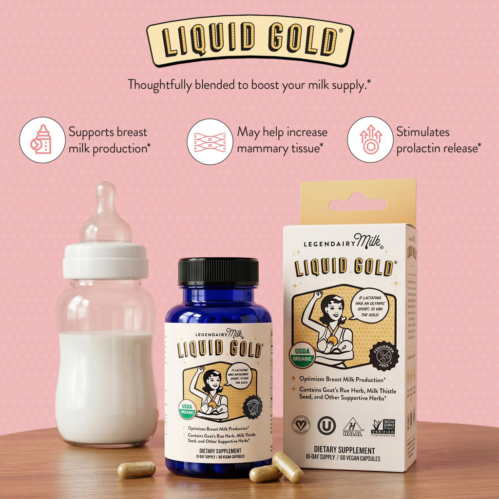 Legendairy Milk Liquid Gold Organic Lactation Support, 60 Capsules | Organic goat's rue, milk thistle, shatavari and fennel provide fenugreek-free lactation and breast milk supply support