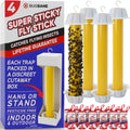 Fly Stick Sticky Fly Traps for Indoors Outdoor 4pk with 12 Ribbons. Non-Toxic Super Sticky Hanging Flies Catcher Paper Tape Strips for Home. Catches all bugs and gnats. Indoor House Flying Insect Trap