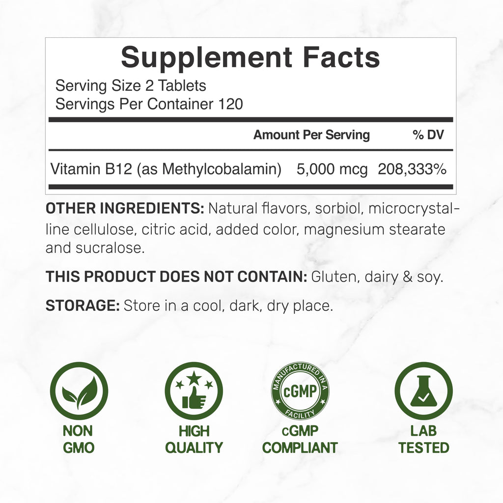 DEAL SUPPLEMENT Methyl B-12 Vitamins 5000 mcg Per Serving, 240 Tablets