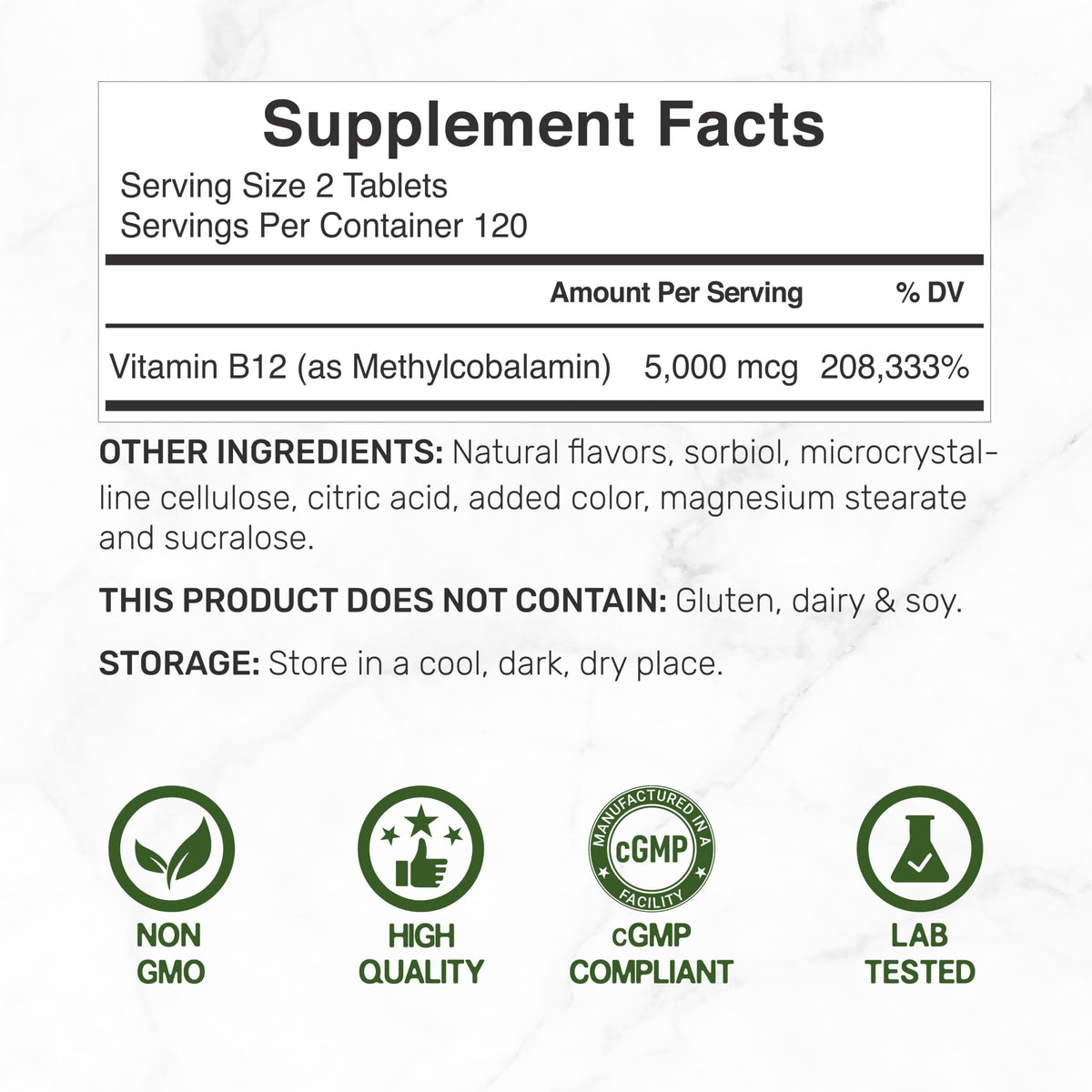 DEAL SUPPLEMENT Methyl B-12 Vitamins 5000 mcg Per Serving, 240 Tablets