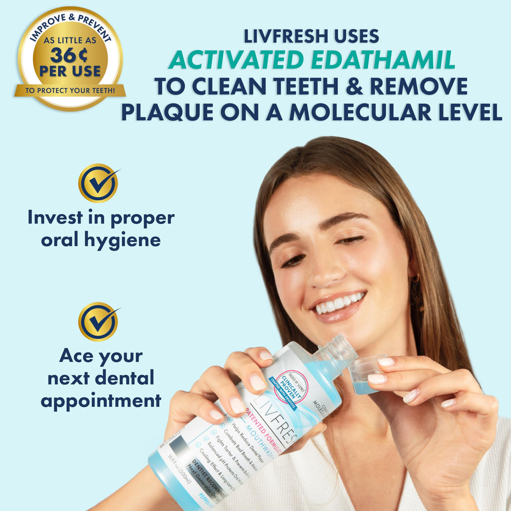 LIVFRESH Mouthwash, Clinically Proven, 163% Better Tartar Control, 72% Better Plaque Reduction, 38% Better at Eliminating Bad Breath, Peppermint Burst, 16.9 fl oz