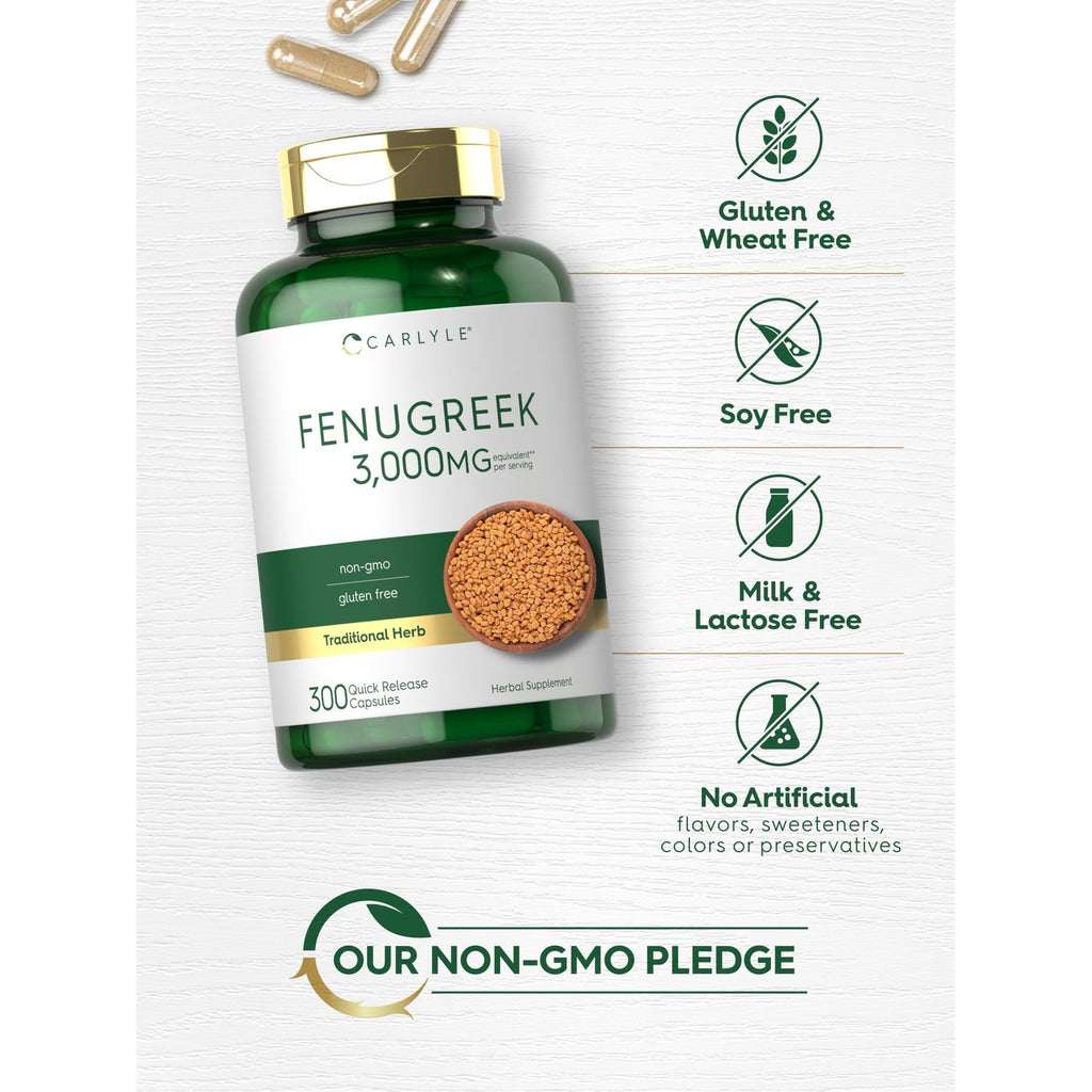 Carlyle Fenugreek Capsules | 300 Count | Non-GMO & Gluten Free Extract