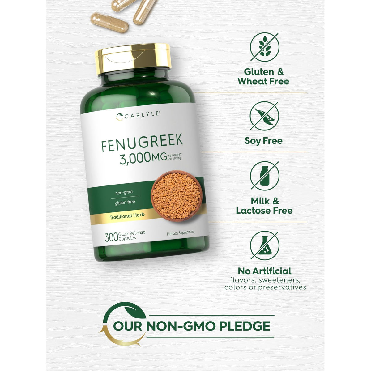 Carlyle Fenugreek Capsules | 300 Count | Non-GMO & Gluten Free Extract