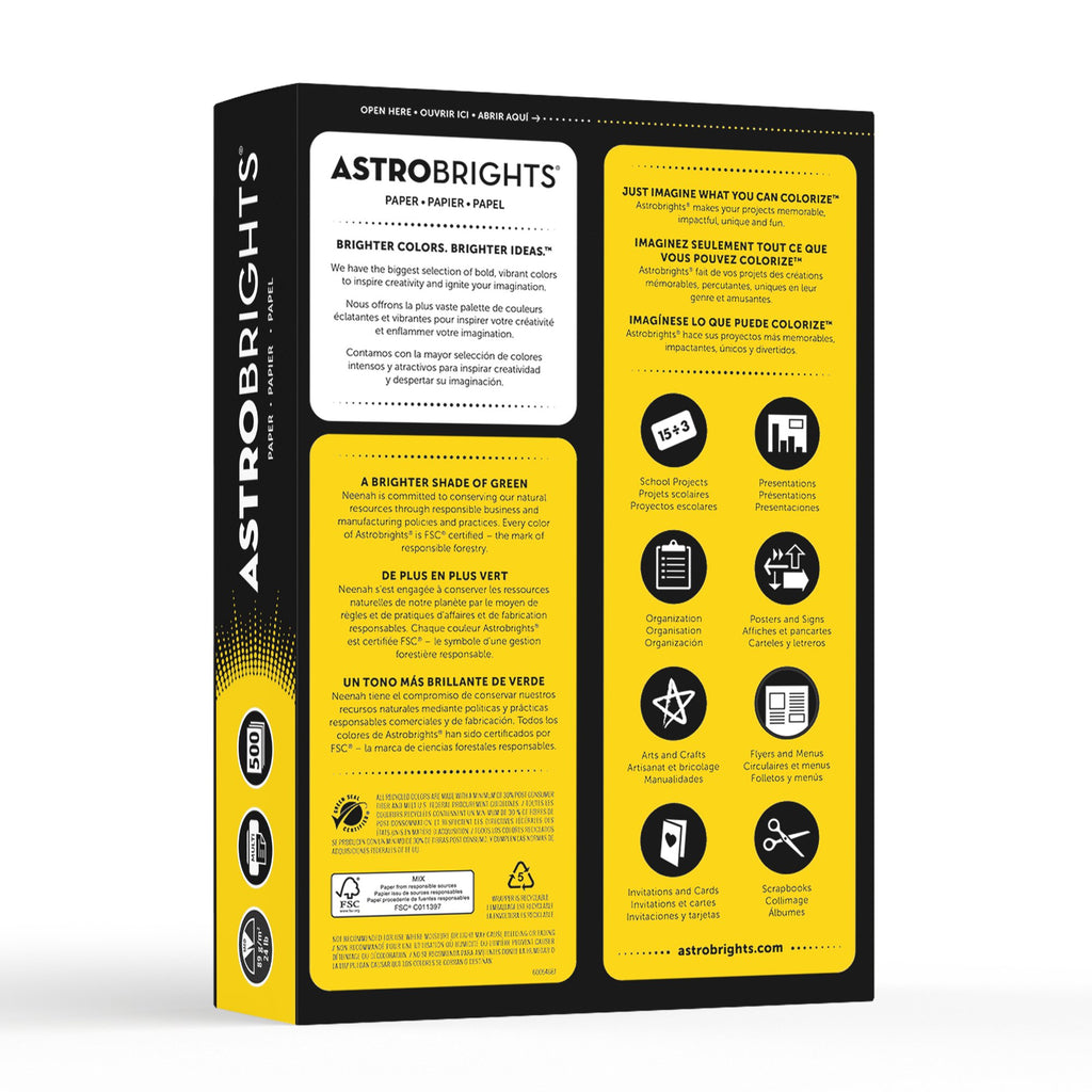 Neenah Astrobrights 21538 Acid-Free Copy Paper, 24 lb., 2.5" Height, 8.5" Width, 11" Length, Solar Yellow (Pack of 500)