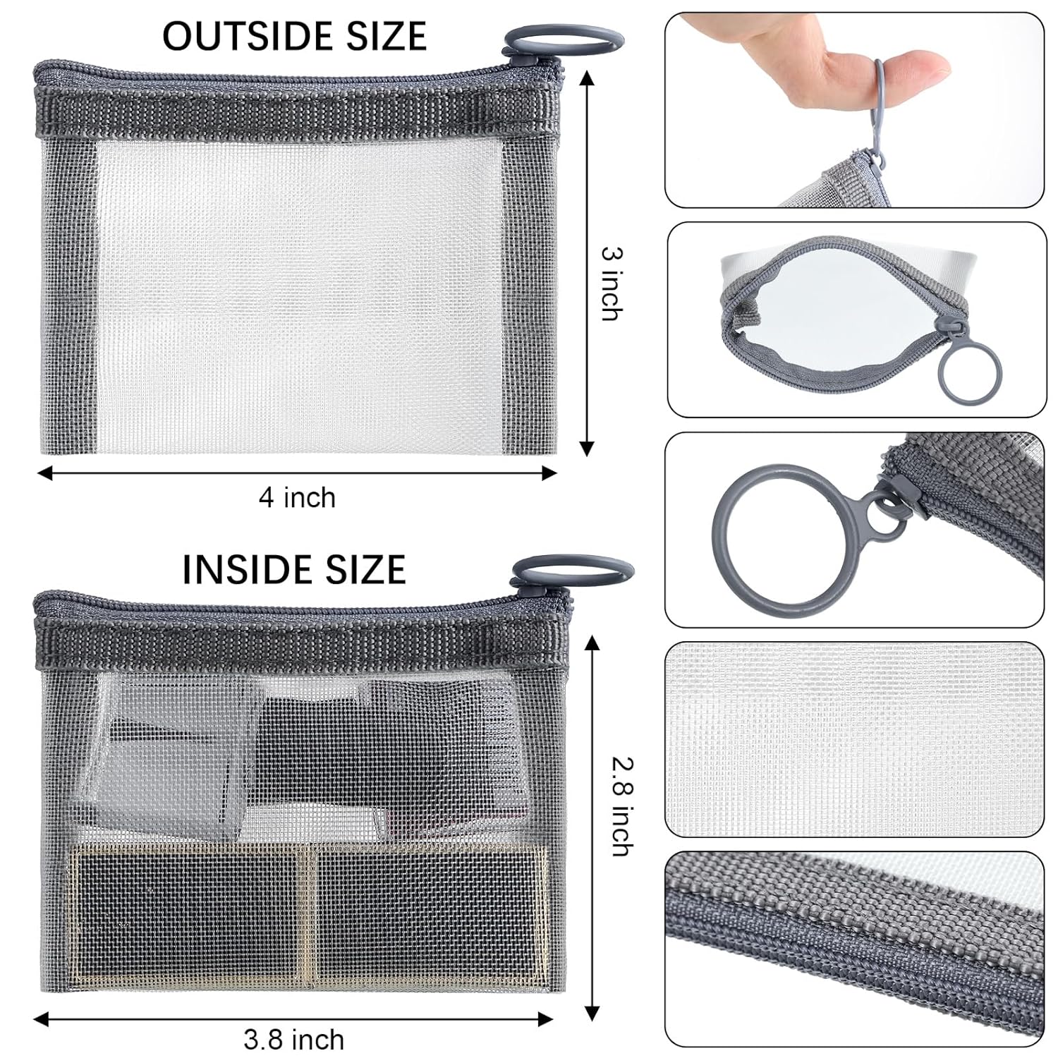 Buy now Frienda 10 Pcs Small Mesh Bags with Zipper Mini Zipper Mesh Bags Nylon Cosmetic Coin Purse Pouches Portable Reusable Storage Pouch with Keychain for Women Home Travel(3 x 4 Inch,Grey) at indiglob india