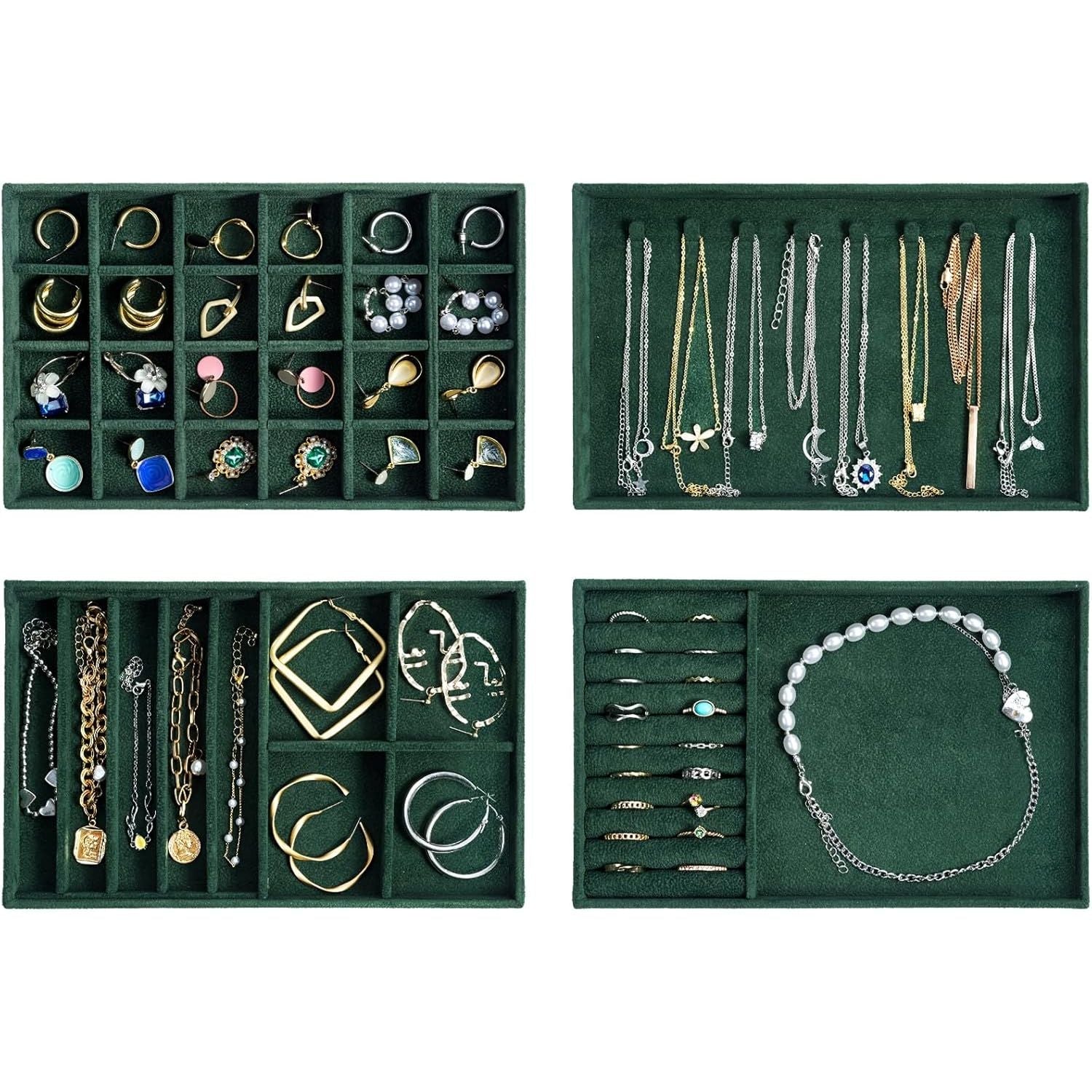 Buy now ProCase Stackable Jewelry Organizer Trays for Drawers, Jewelry Drawer Inserts Container Display Case Storage for Earring Necklace Rings Bracelet with Removable Dividers -Grey, 4 Layers 4 Layers Green at indiglob india
