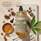 Majestic Pure USDA Organic Castor Oil, 100% Pure & Natural Body Oil -8 FlOz | Cold Pressed & Hexane Free Hair Growth Oil for Eyelashes, Eyebrows, Skin, Body, Face, Nails & Scalp