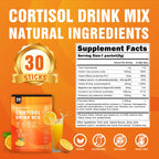 Cortisol Drink Mix Powder with Magnesium Glycinate, L-Theanine, Ashwagandha & Vitamin For Relax, Focus & Calm, Natural Cortisol Supplement for Women and Men, Orange Flavor, 30 Sticks