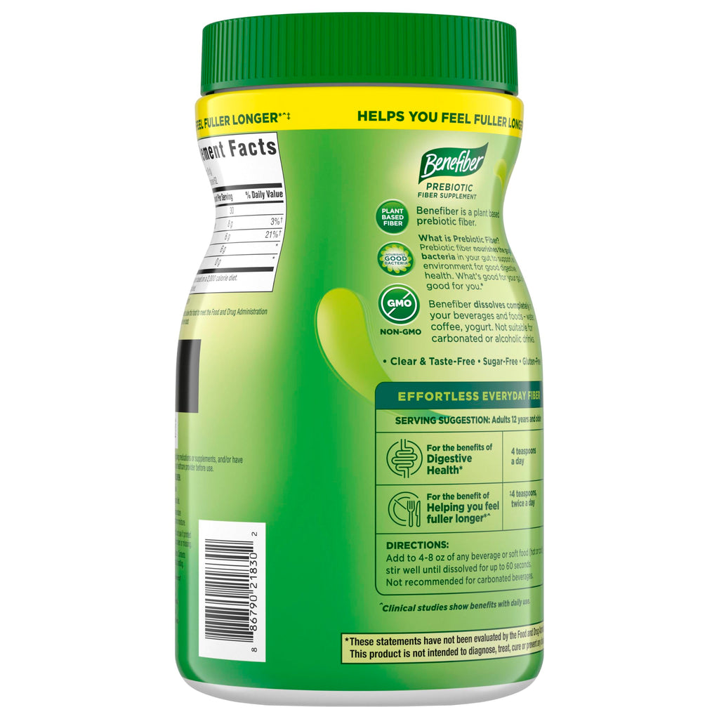 Benefiber Prebiotic Fiber Supplement Powder, Unflavored, 250 Teaspoons | Plant-based Prebiotic Fiber Powder, Sugar-Free, Dissolves Clear and Tasteless, GLP-1 Support for Digestive Health