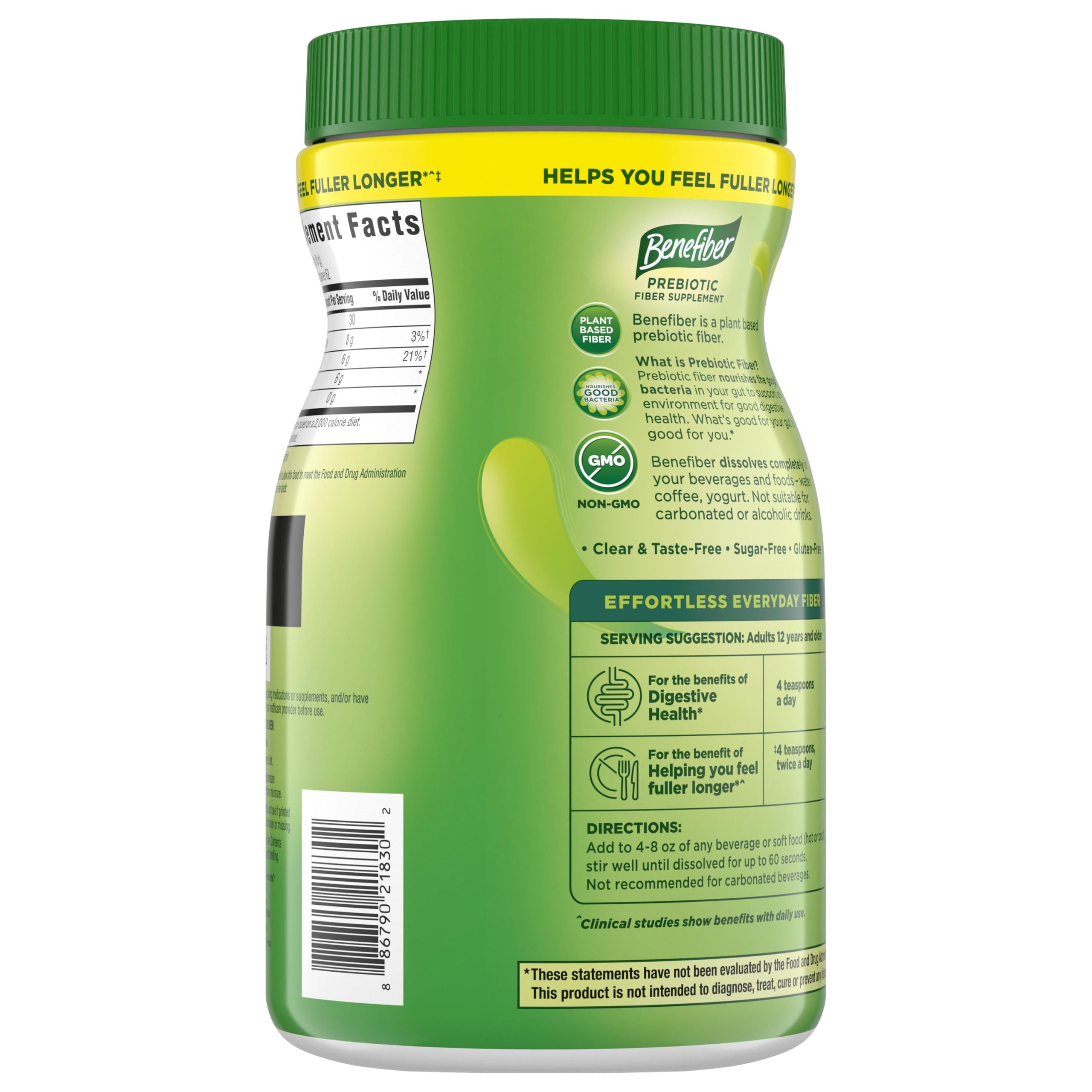 Benefiber Prebiotic Fiber Supplement Powder, Unflavored, 250 Teaspoons | Plant-based Prebiotic Fiber Powder, Sugar-Free, Dissolves Clear and Tasteless, GLP-1 Support for Digestive Health