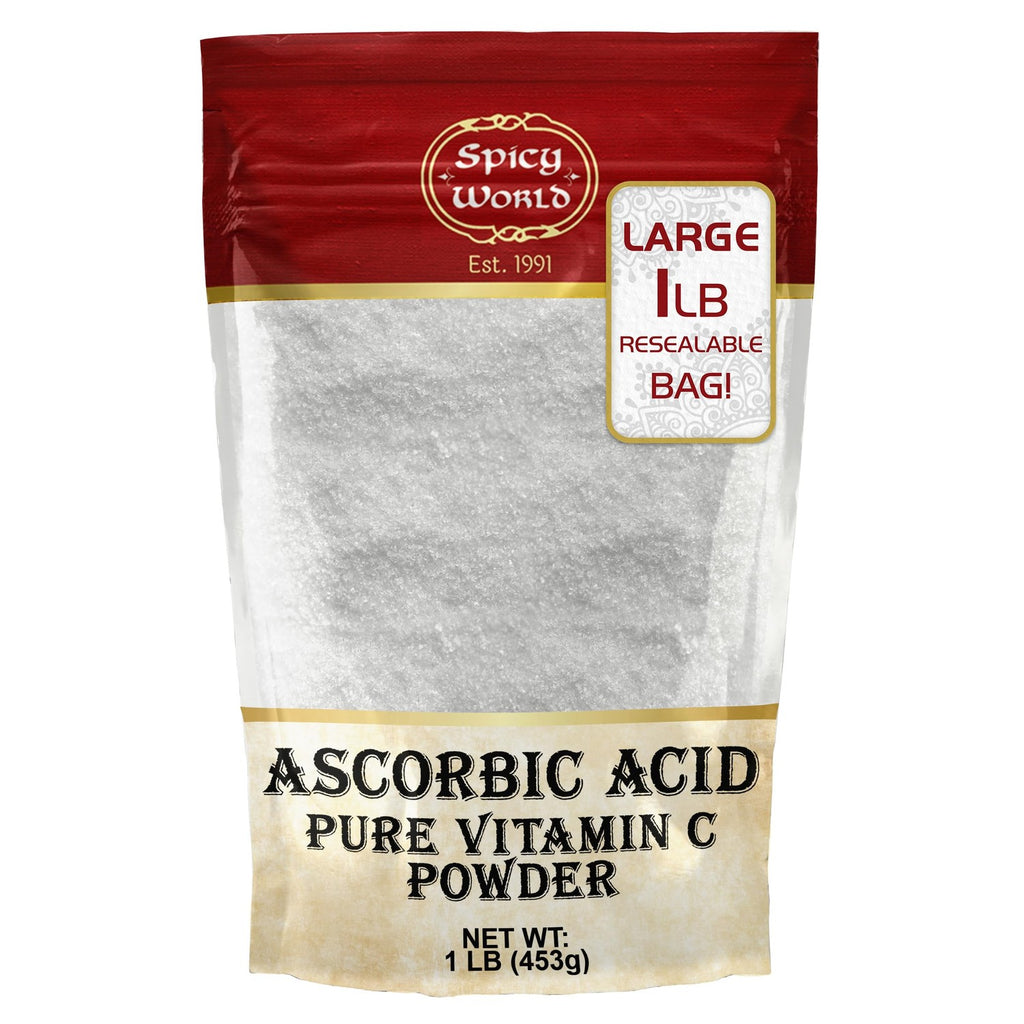 Spicy World Ascorbic Acid 1 LB Bulk Bag - Pure Vitamin C Powder - 100% Pure, Food Grade, Can be Used for Canning, Fruit, Pools - USP Grade