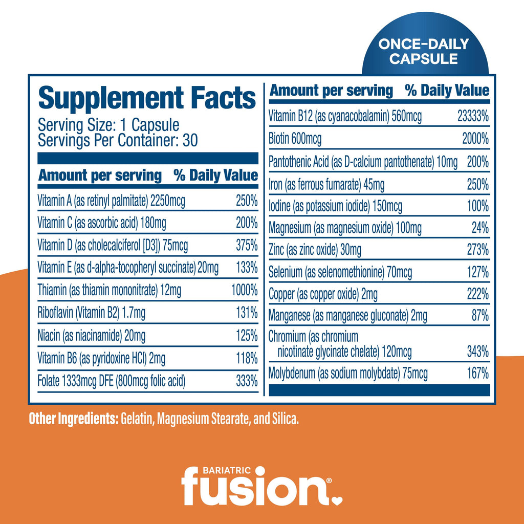 Bariatric Fusion Multivitamin with Iron for Women and Men | Once Daily Capsule | GLP-1 Vitamins | 45mg Iron | 30 Count |1 Month Supply