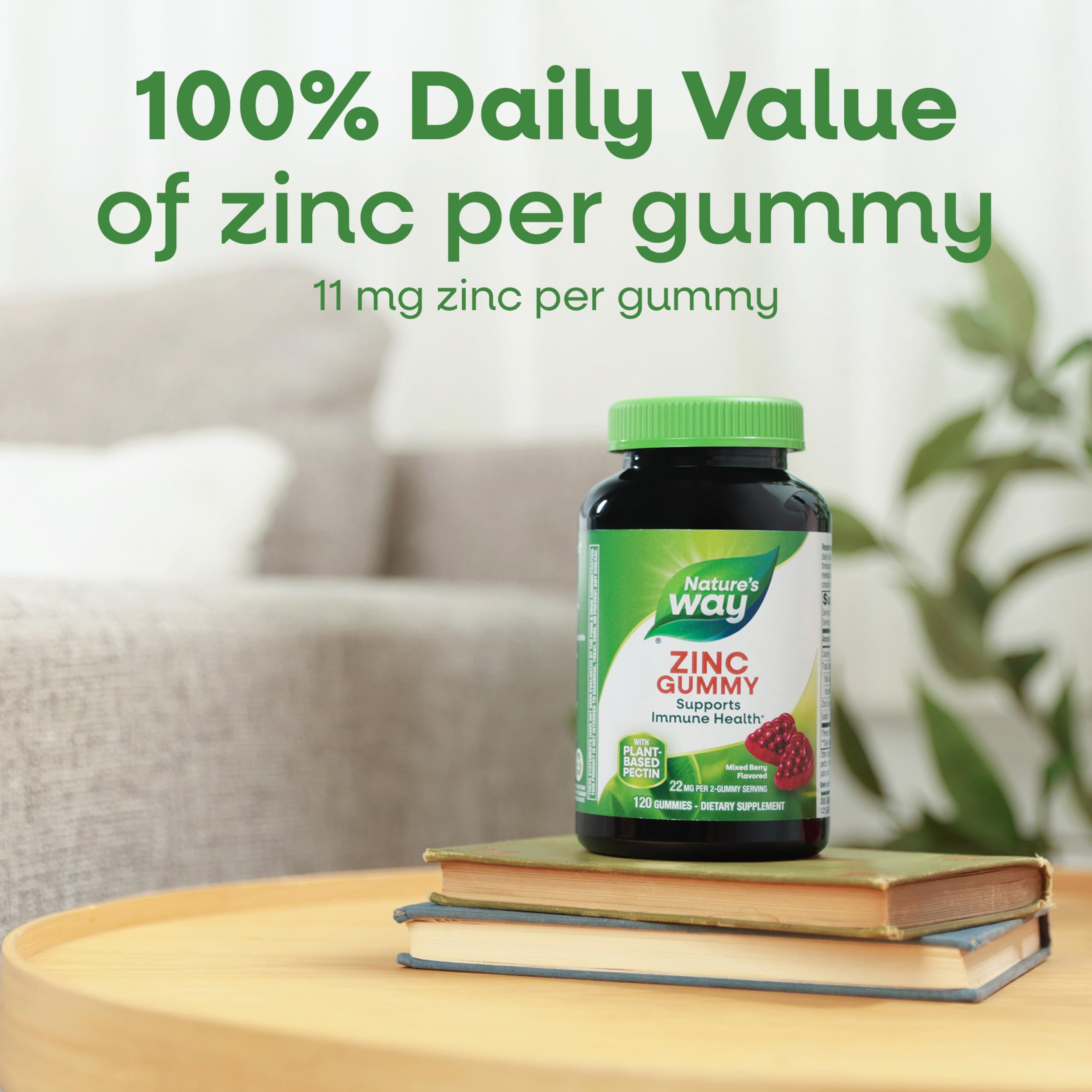 Nature's Way Zinc Gummies, 100% Daily Value of Zinc per Serving, 120 ct | Immune Support Gummy for Adults & Kids 9+*, Gluten Free, Plant-Based Pectin, Mixed Berry Flavored