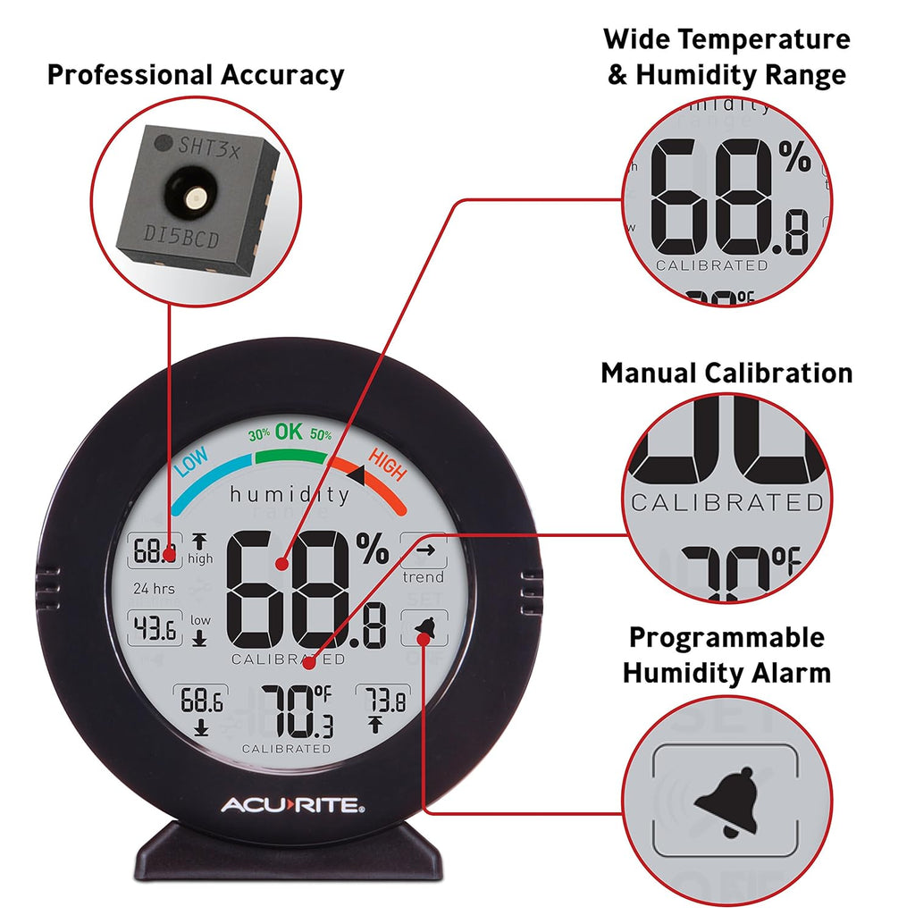 Buy now AcuRite 01080M Pro Accuracy Temperature and Humidity Gauge with Alarms, Black at indiglob india