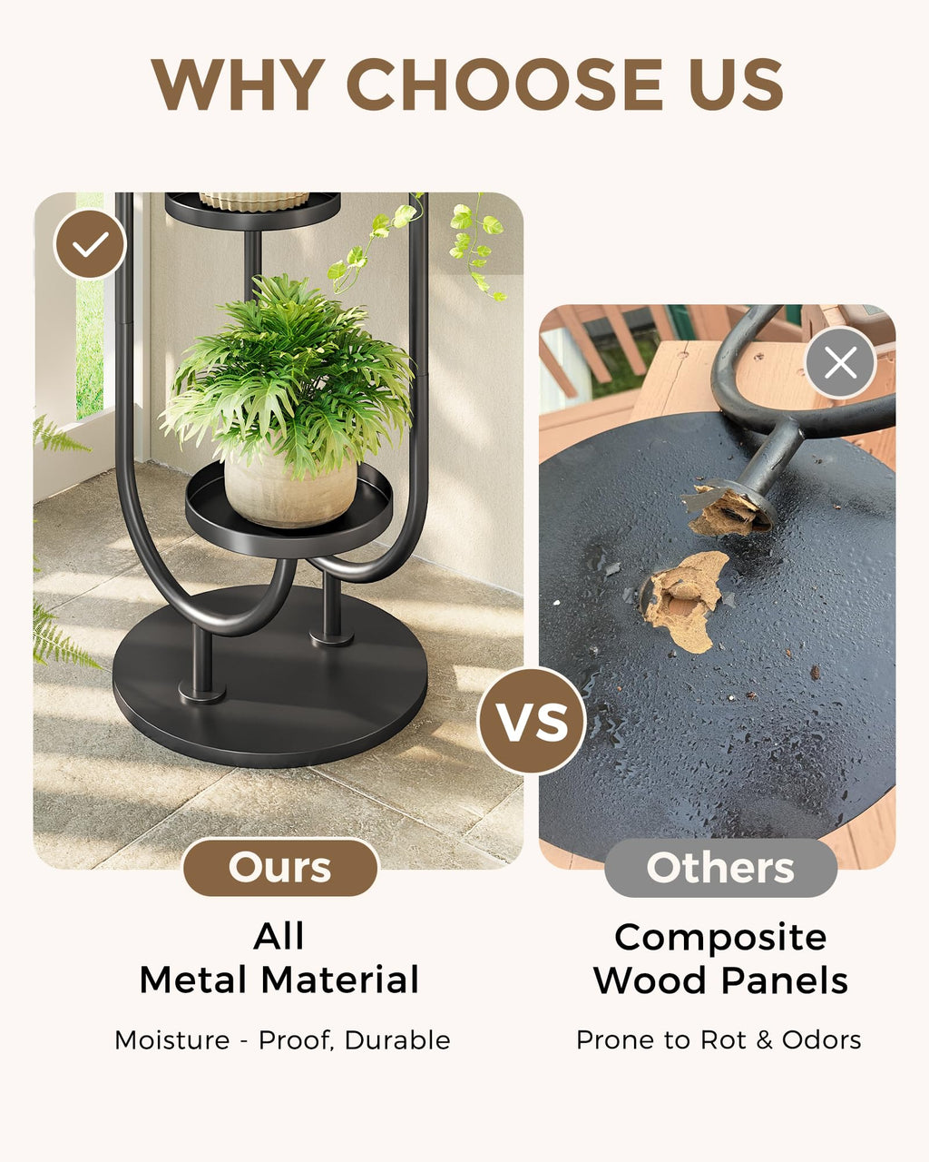 Bamworld Metal Plant Stand 4 Pots Corner Black