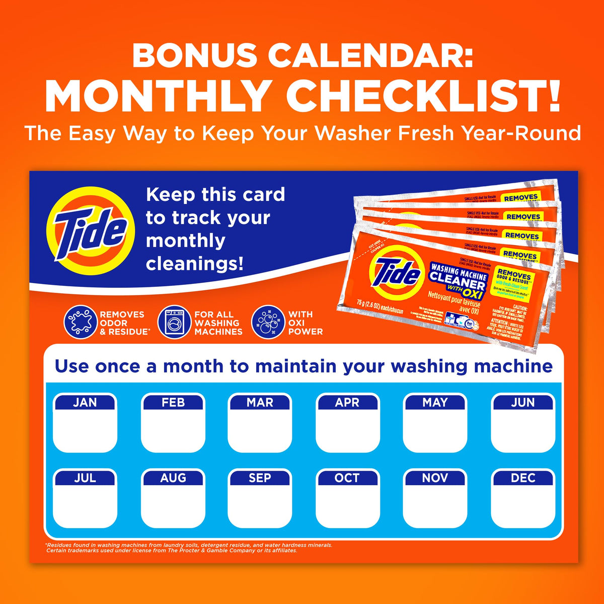 Tide Pet Washing Machine Cleaner 52 Week Supply with Oxi for Front and Top Loader Washer Machines, Deep Cleaning Residue & Odor Eliminator, 12 Month Supply (Packaging May Vary)