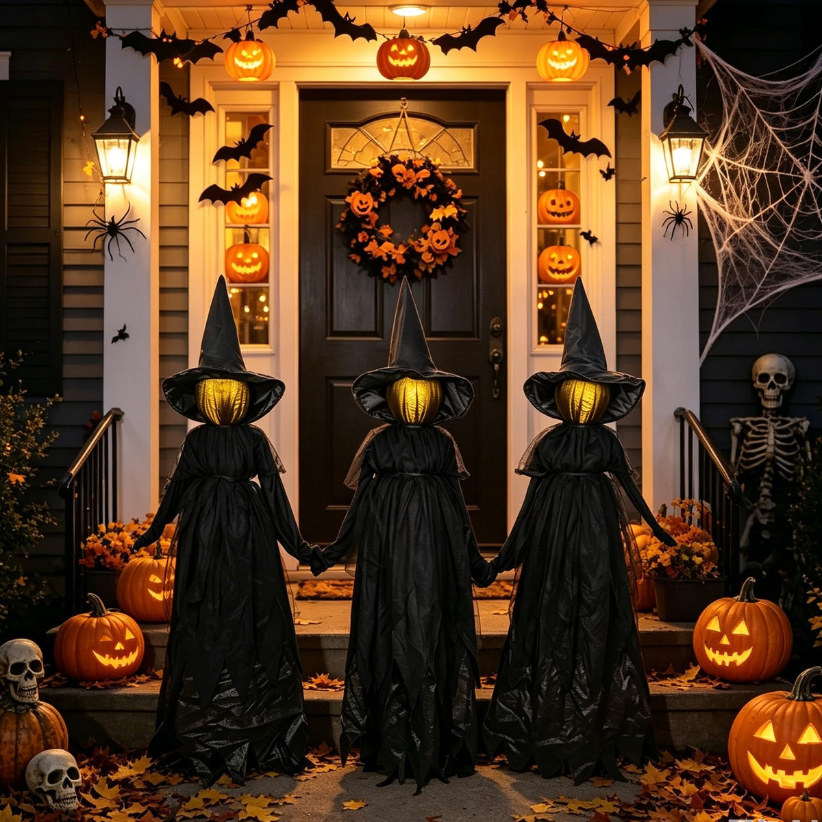 DR.DUDU Halloween Decorations Outdoor 4.6 FT Light Up Witch Stakes Set of 3