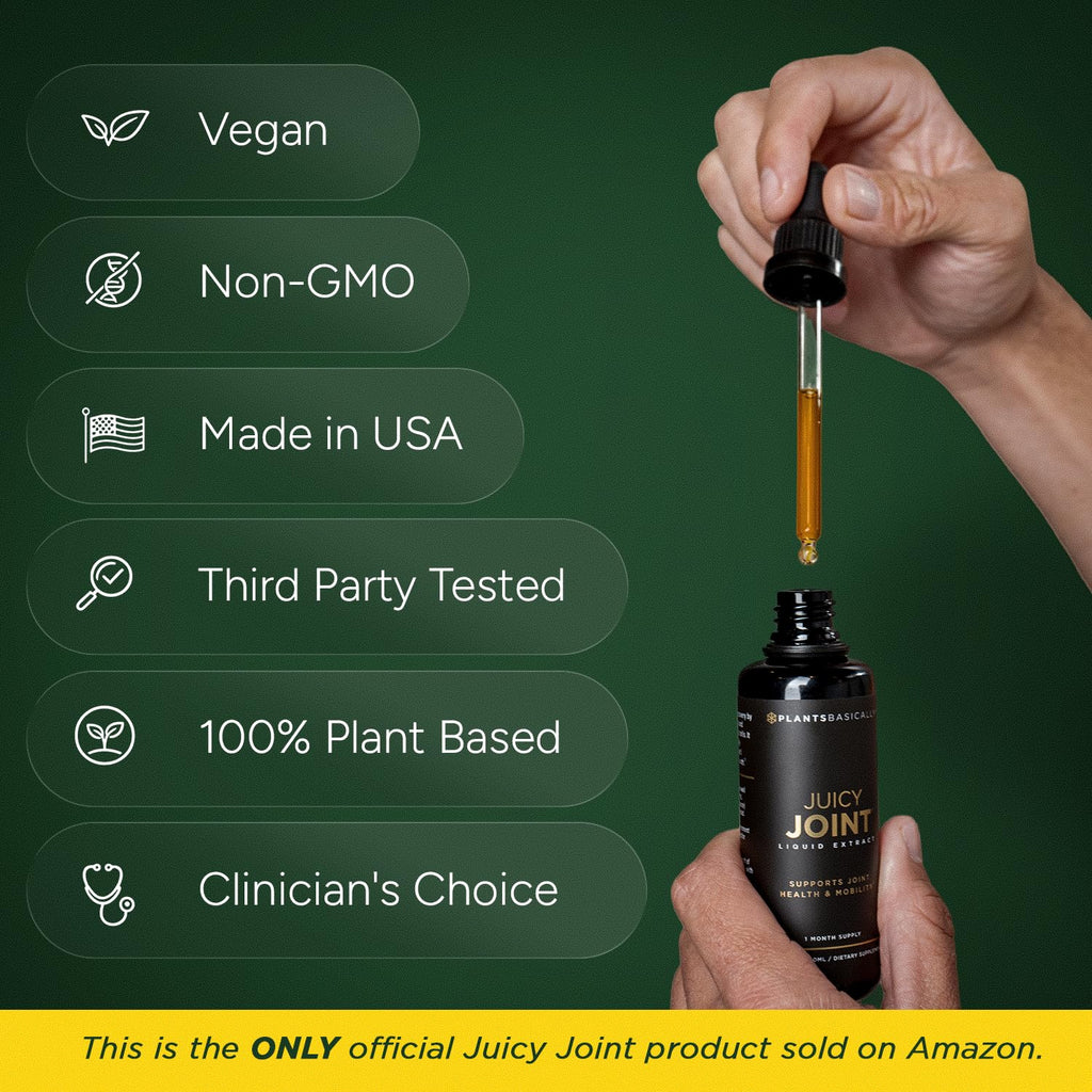 Juicy Joint Extract, 100% Plant-Based Joint Support Supplements - 1 Bottle | Supports Joint Mobility, Relief & Recovery | Fast Absorbing Formula for Women & Men |USA Made, Organic &Vegan, 30-Day Supply